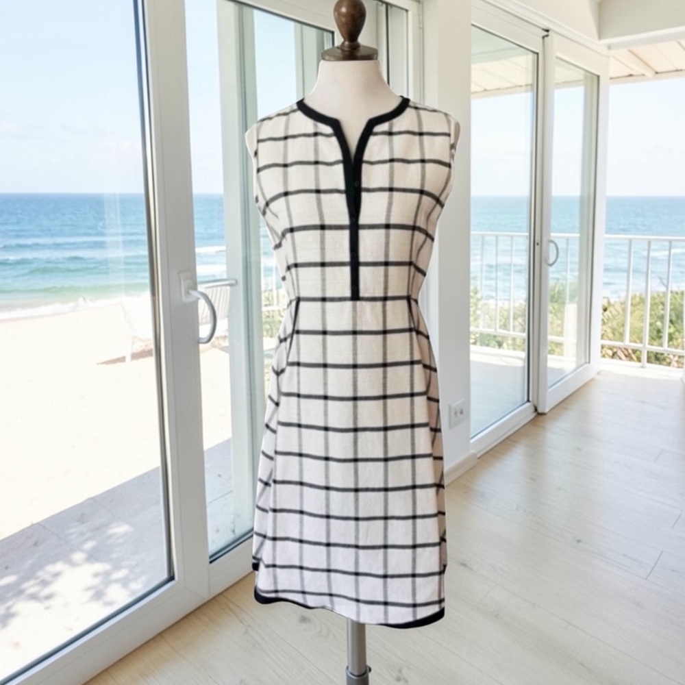 Max Mara Windowpane 2 Pocket Cotton Textured Dress Size M